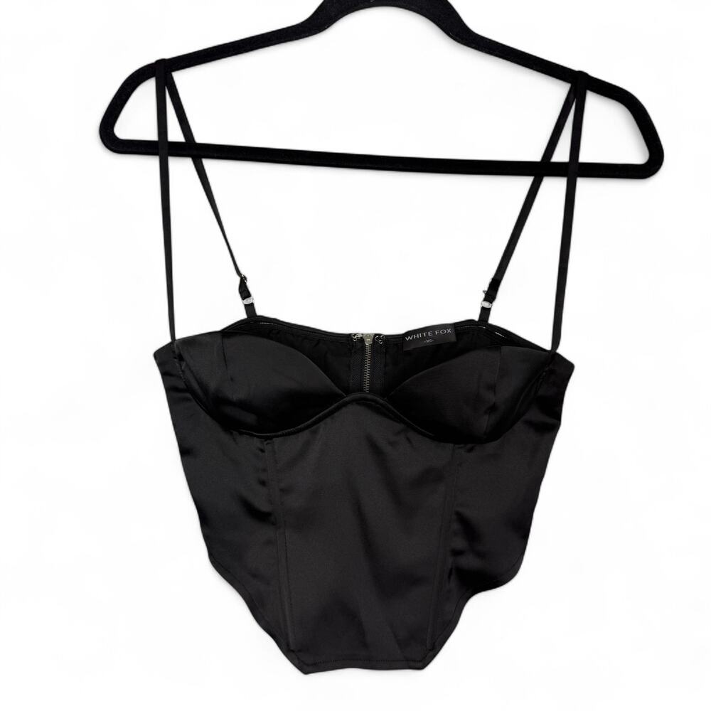 White Fox Black Satin Corset Bustier Top XS NWOT – Y2K Night Out Clubwear